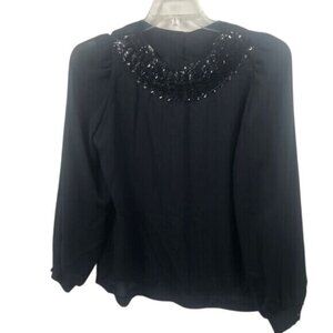 Black Sequin Collar Long Sleeve Blouse Elegant Party Top‎